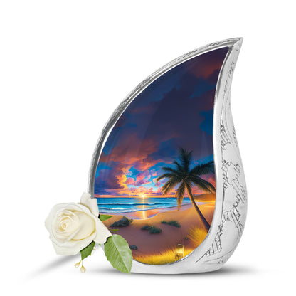 Resplendent Blue Beach Cremation Urn for Ashes - 10-inch, 200 cu in - Yatskia