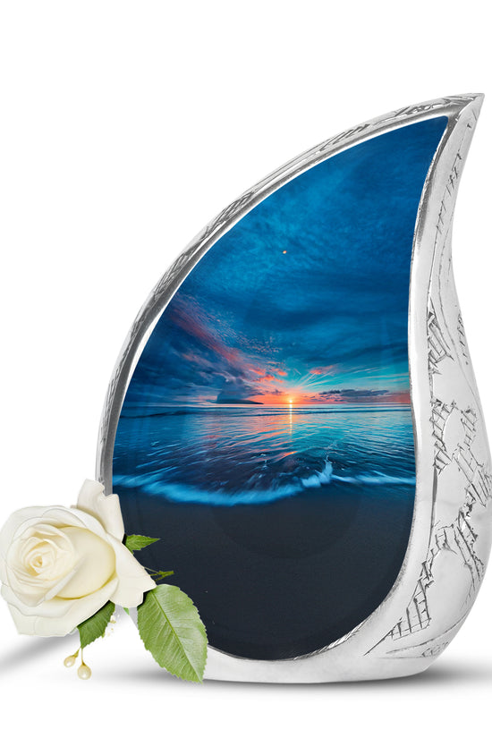 Blue Exquisite Beach Memorial Urn for Ashes - 10-inch, 200 cu in - Yatskia