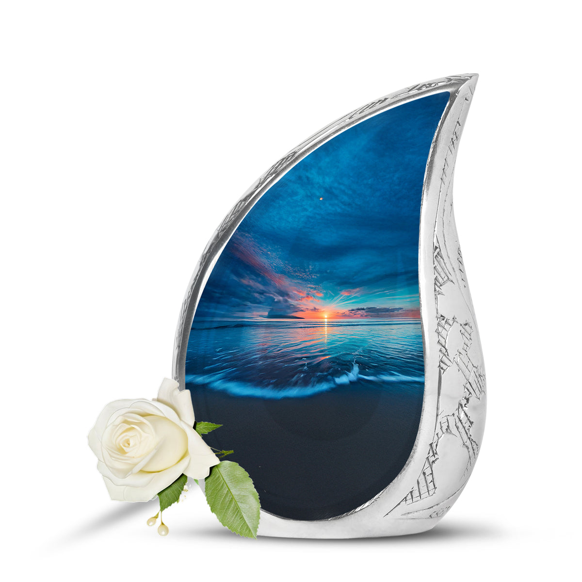 Blue Exquisite Beach Memorial Urn for Ashes - 10-inch, 200 cu in - Yatskia