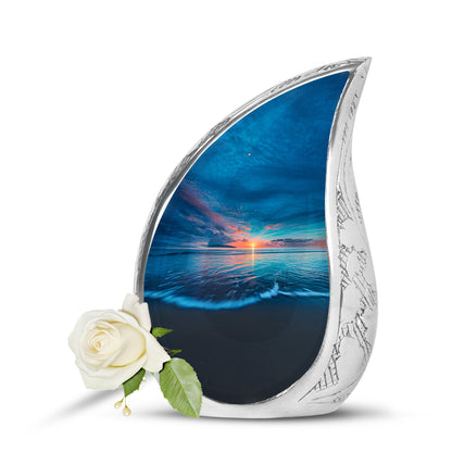 Blue Exquisite Beach Memorial Urn for Ashes - 10-inch, 200 cu in - Yatskia