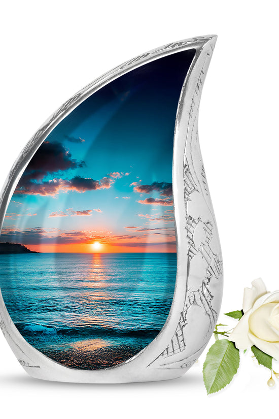 Personalized Teal Sovereign Beach Cremation Urns for Human Ashes - 10-inch, 200 cu in - Yatskia