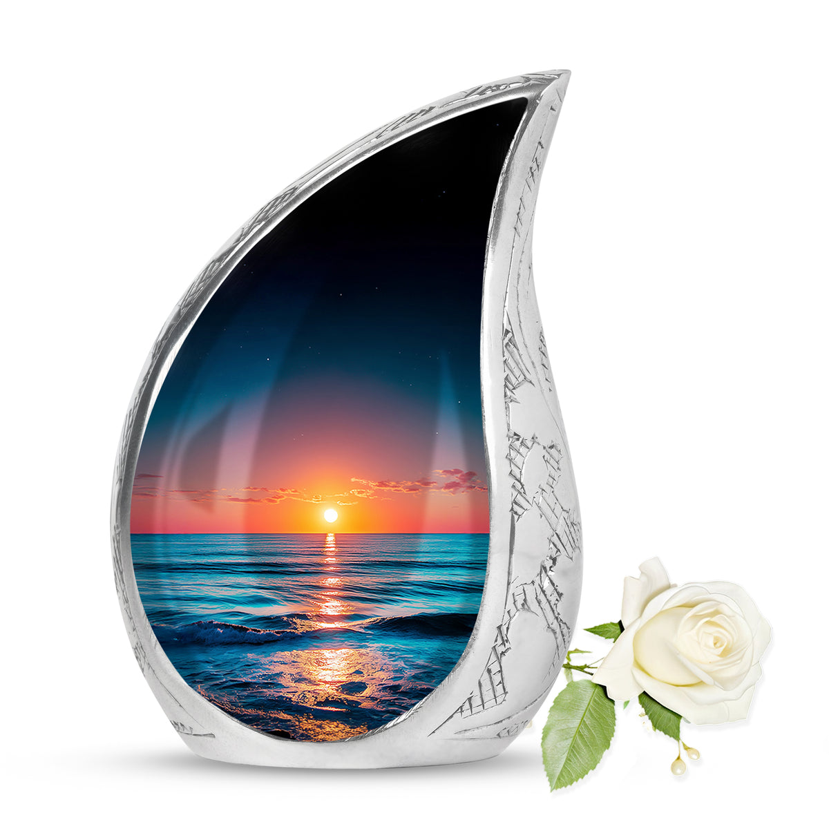 Inspiring Blue Beach Commemoration Urn for Human Ashes - 10-inch, 200 cu in - Yatskia