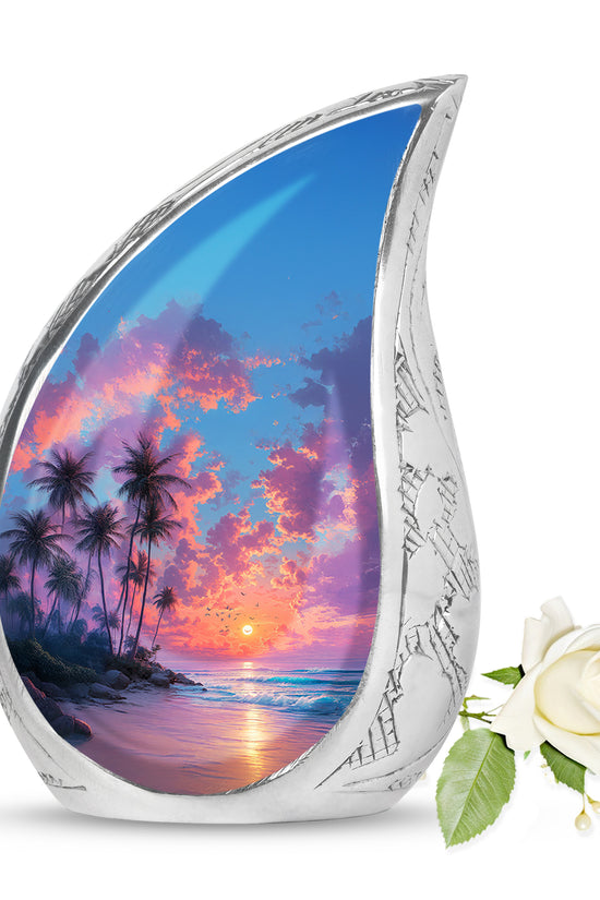 Luminous Blue Beach Blessing Urn for Human Ashes - 10-inch, 200 cu in - Yatskia