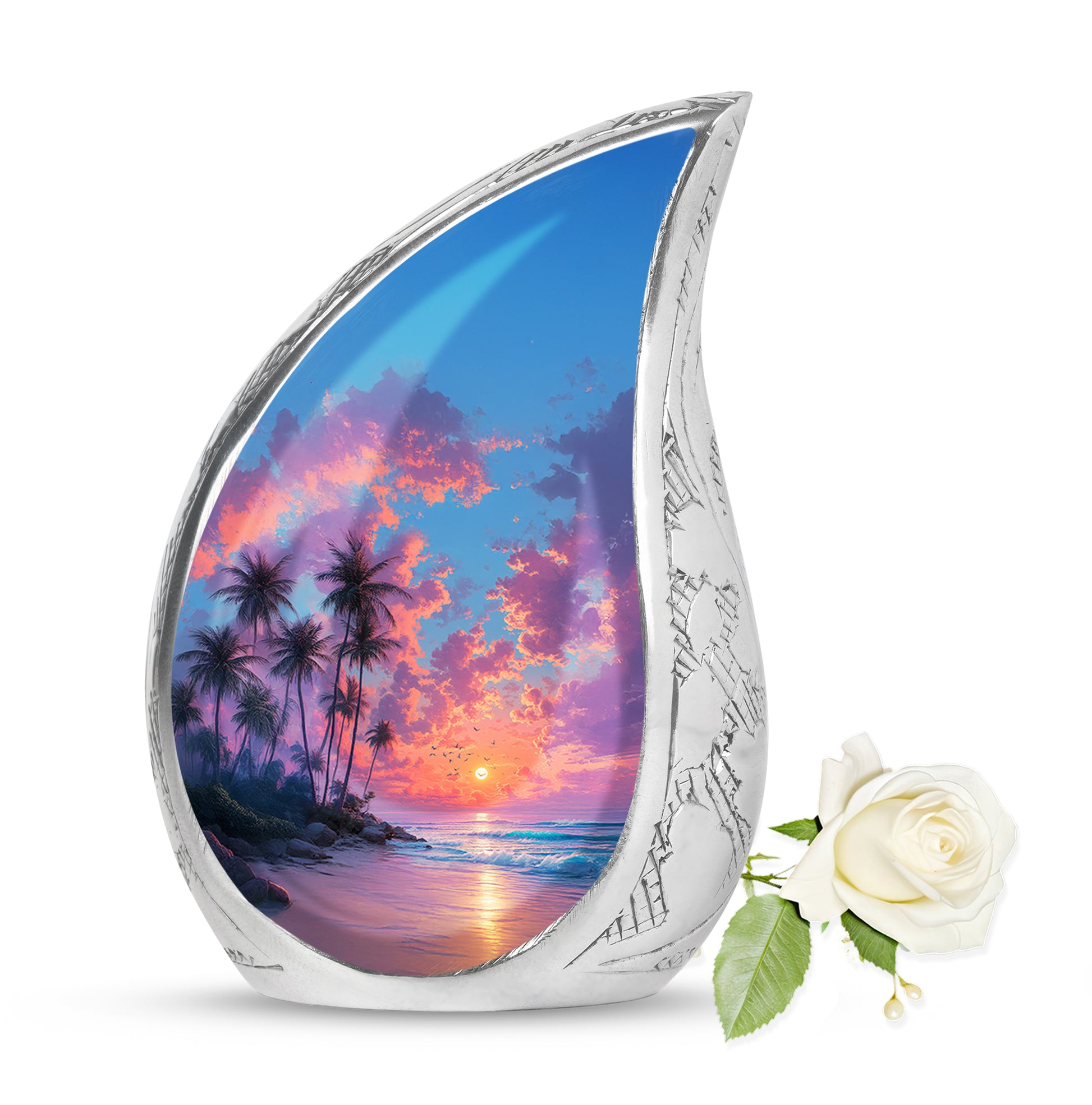 Luminous Blue Beach Blessing Urn for Human Ashes - 10-inch, 200 cu in - Yatskia
