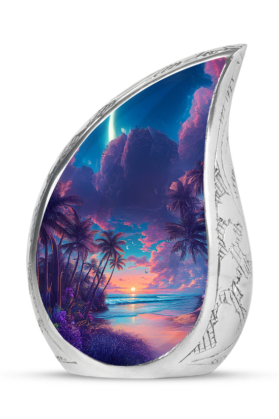 Luminous Blue Beach Haven Urn for Human Ashes - 10-inch, 200 cu in - Yatskia