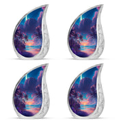 Azure Beach Cremation Urn close-up of engraving and surface detail - rounded teardrop beach design with delicate detail - 10 inch aluminum urn for cremated remains