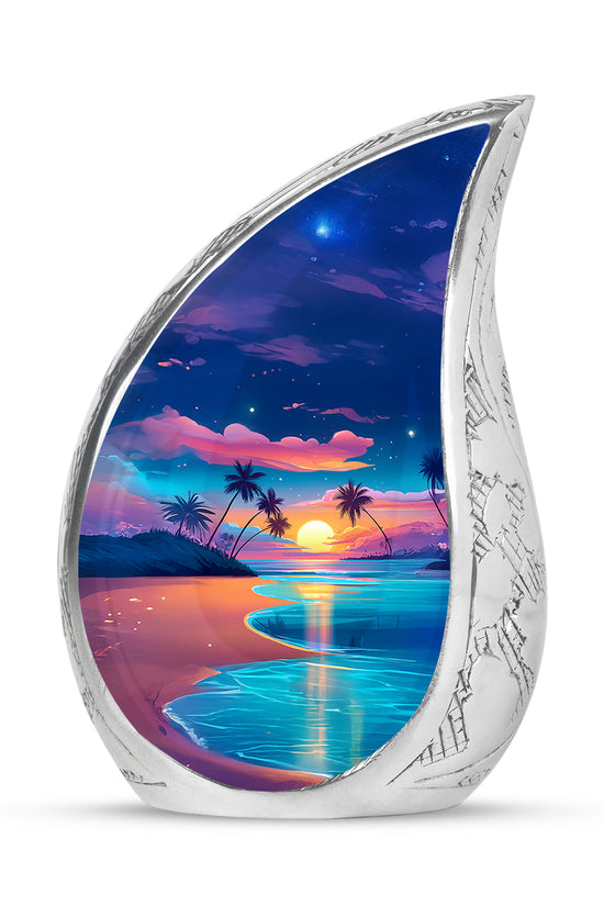 Blue Comforting Beach Memorial Urn for Ashes - 10-inch, 200 cu in - Yatskia