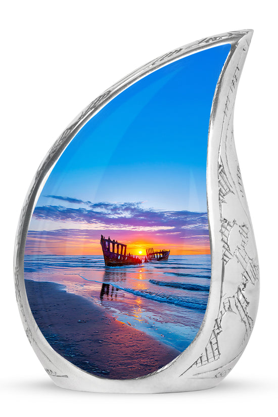 Personalized Elegant Beach Cremation Urns - Blue 10-inch, 200 cu in - Yatskia