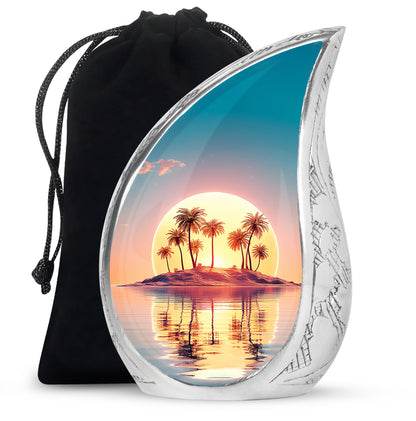 Tropical Island Sunset Funeral Urn - Beach Cremation Urn For Adult Ashes