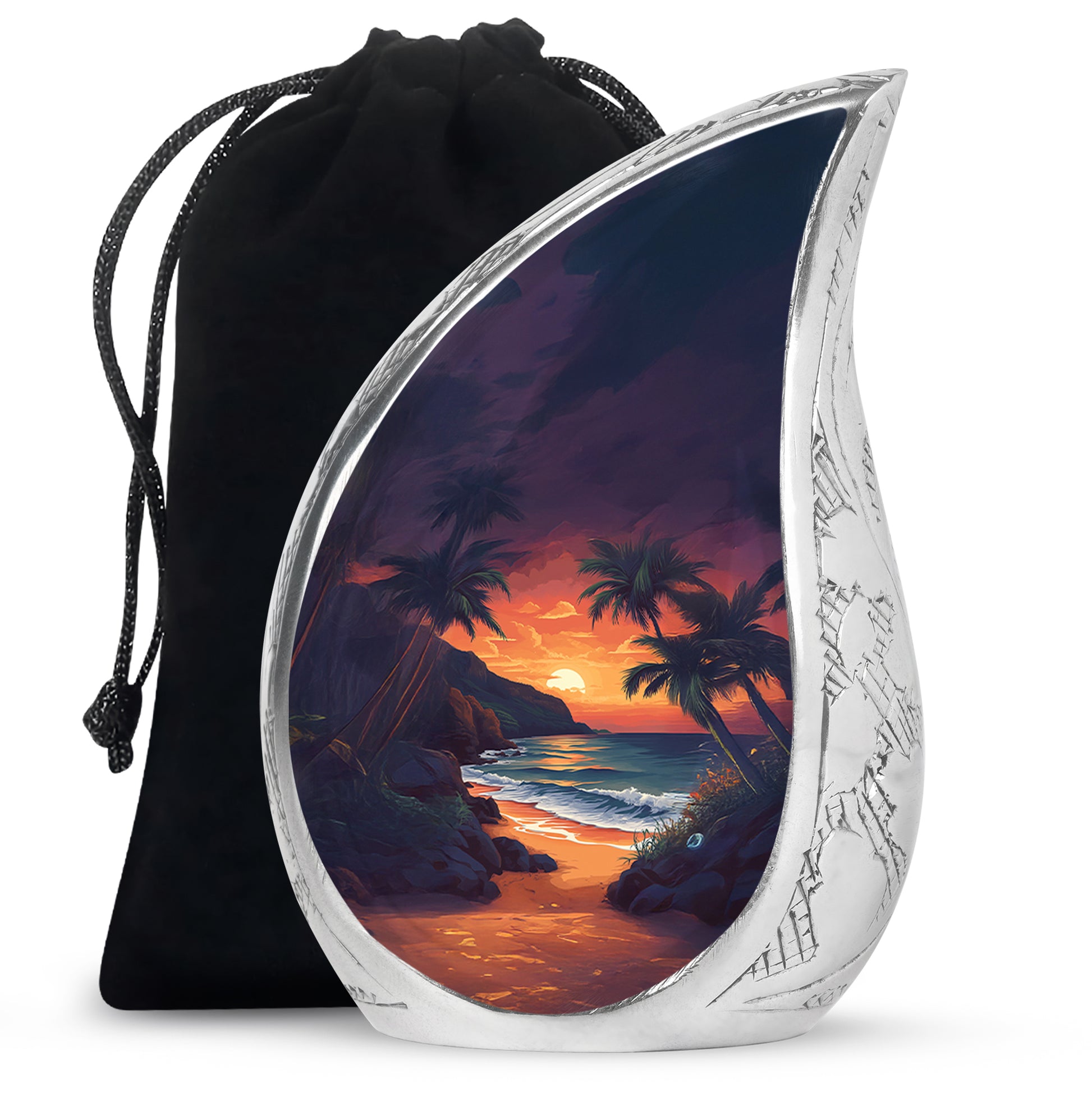 Beach Sunset Cremation Urn - Palm Tree Beach Funeral Urn For Loved Ones