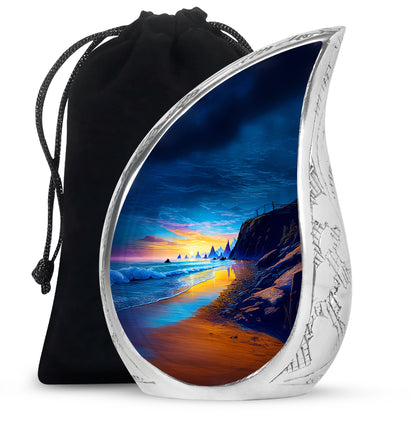 Coastal Sunset Landscape Urn – Ocean Cliff Cremation Urn For Burial