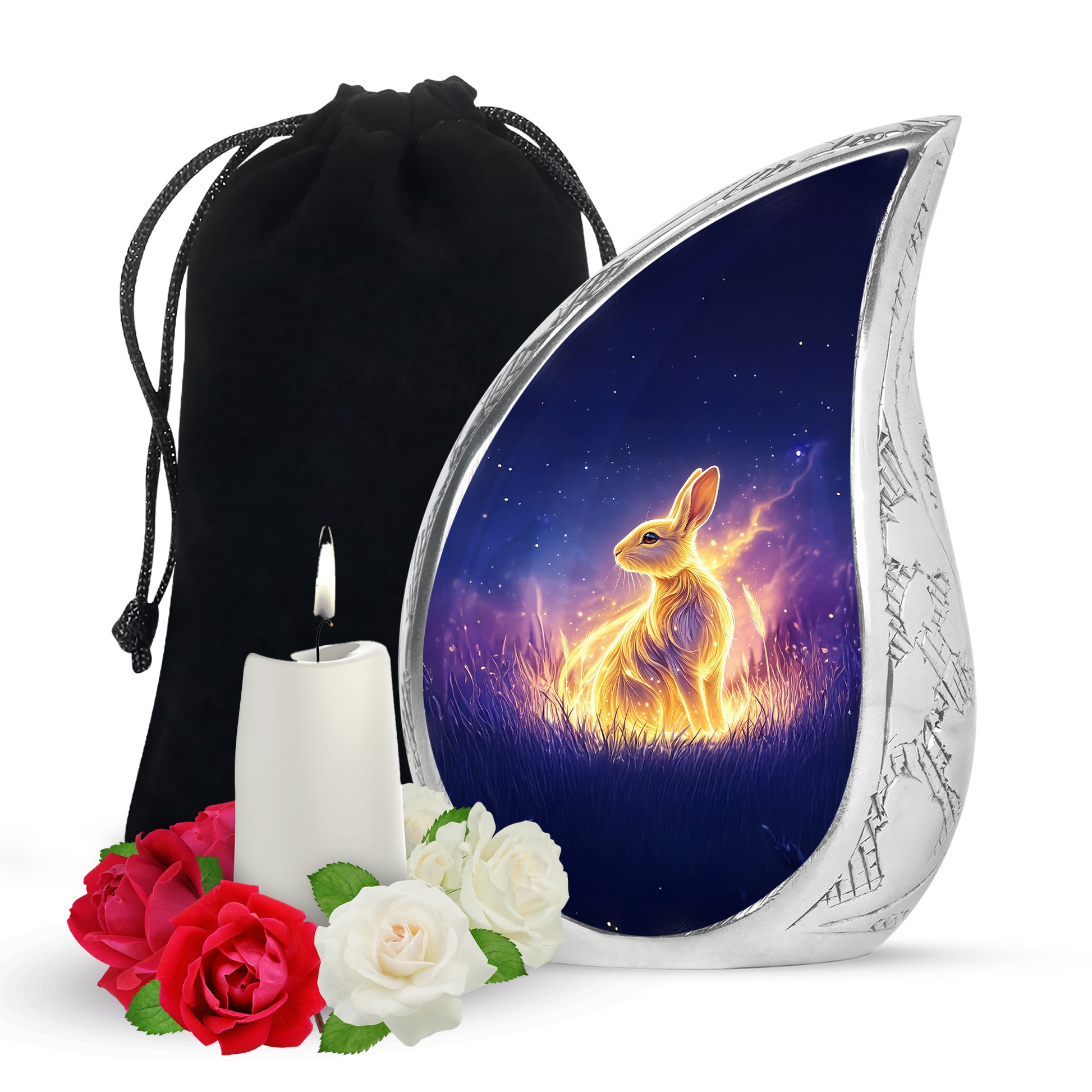 Golden Spirit Rabbit Memorial Urn - Night Field Cremation Urn For Burial
