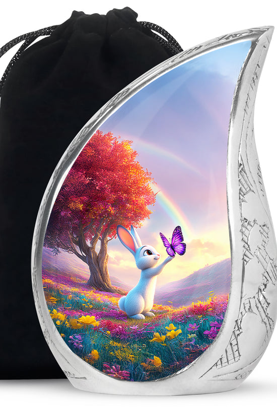 Colorful Bunny Cremation Urn - Butterfly Rabbit Memorial Urn For Burial