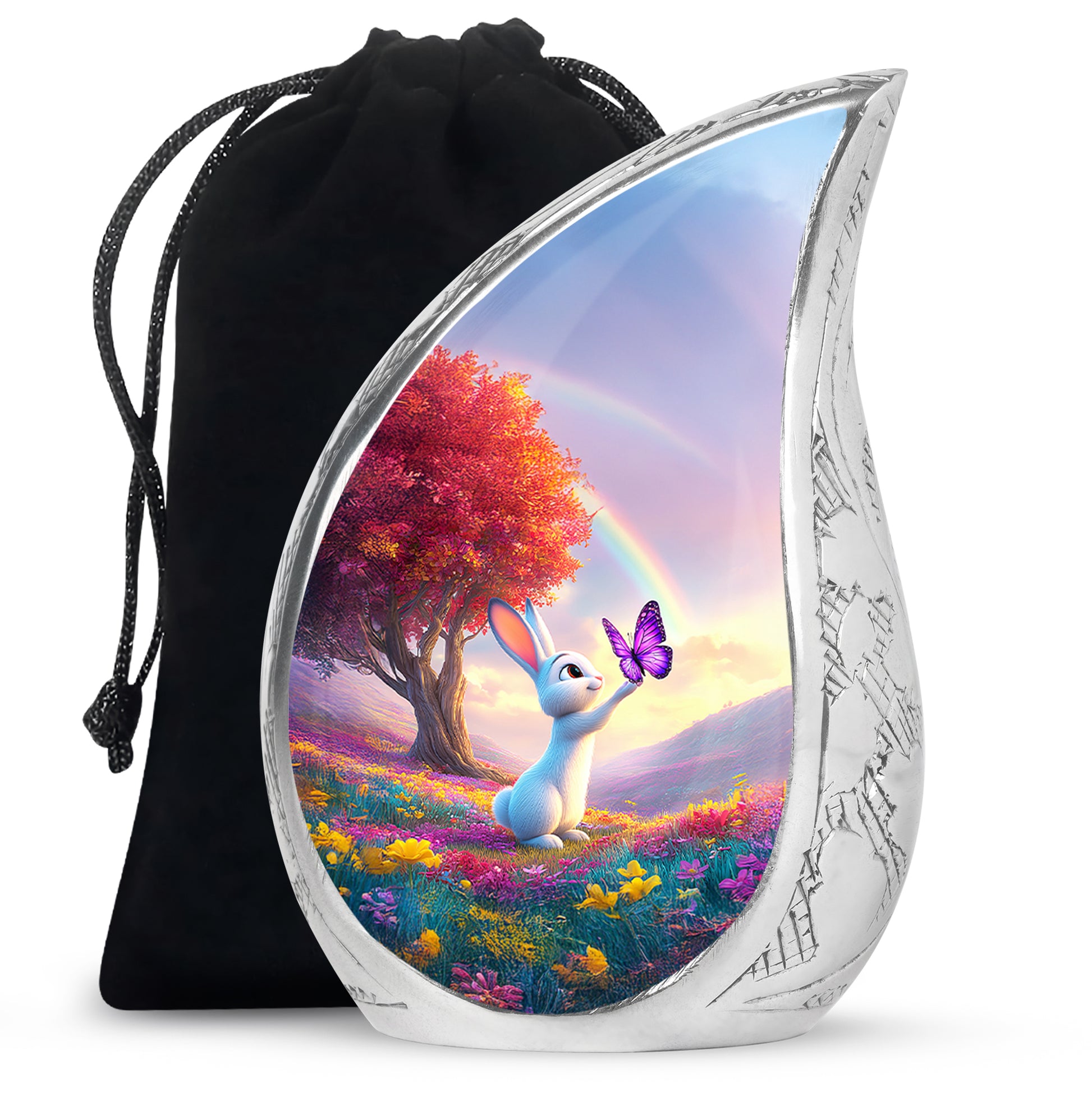 Colorful Bunny Cremation Urn - Butterfly Rabbit Memorial Urn For Burial