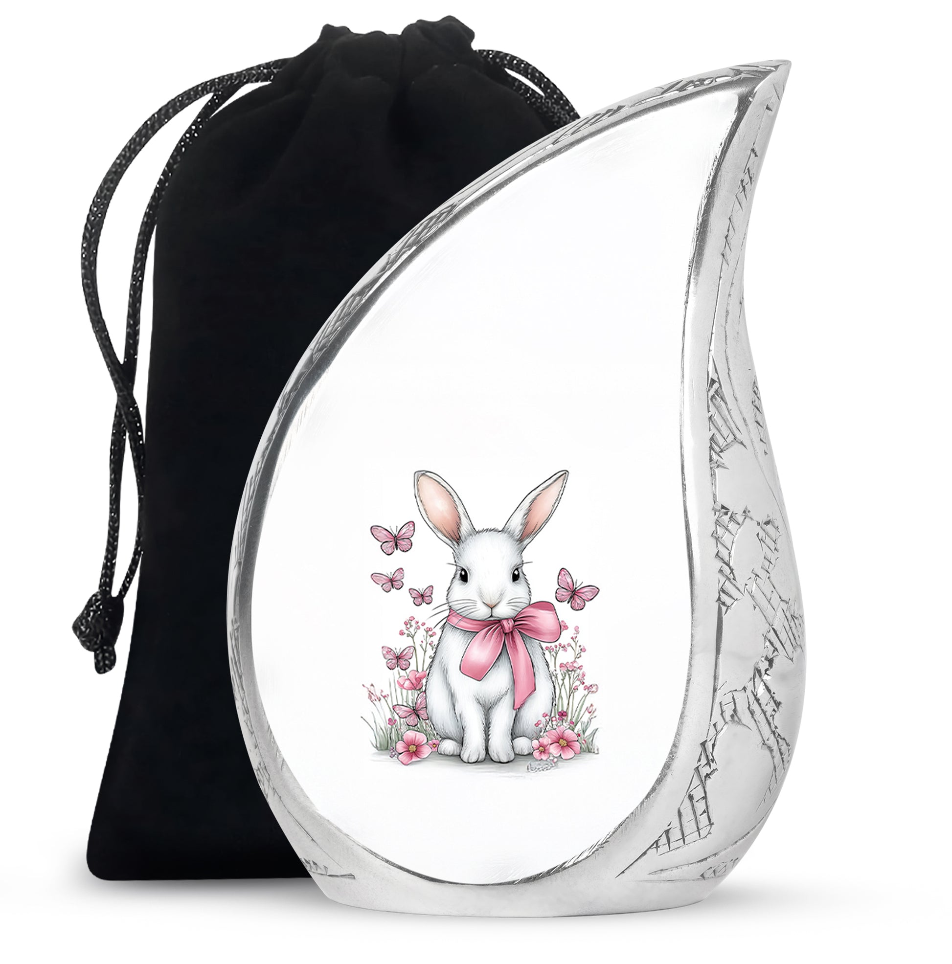 Cute Bunny Cremation Urn - Pink Bow Rabbit Memorial For Women