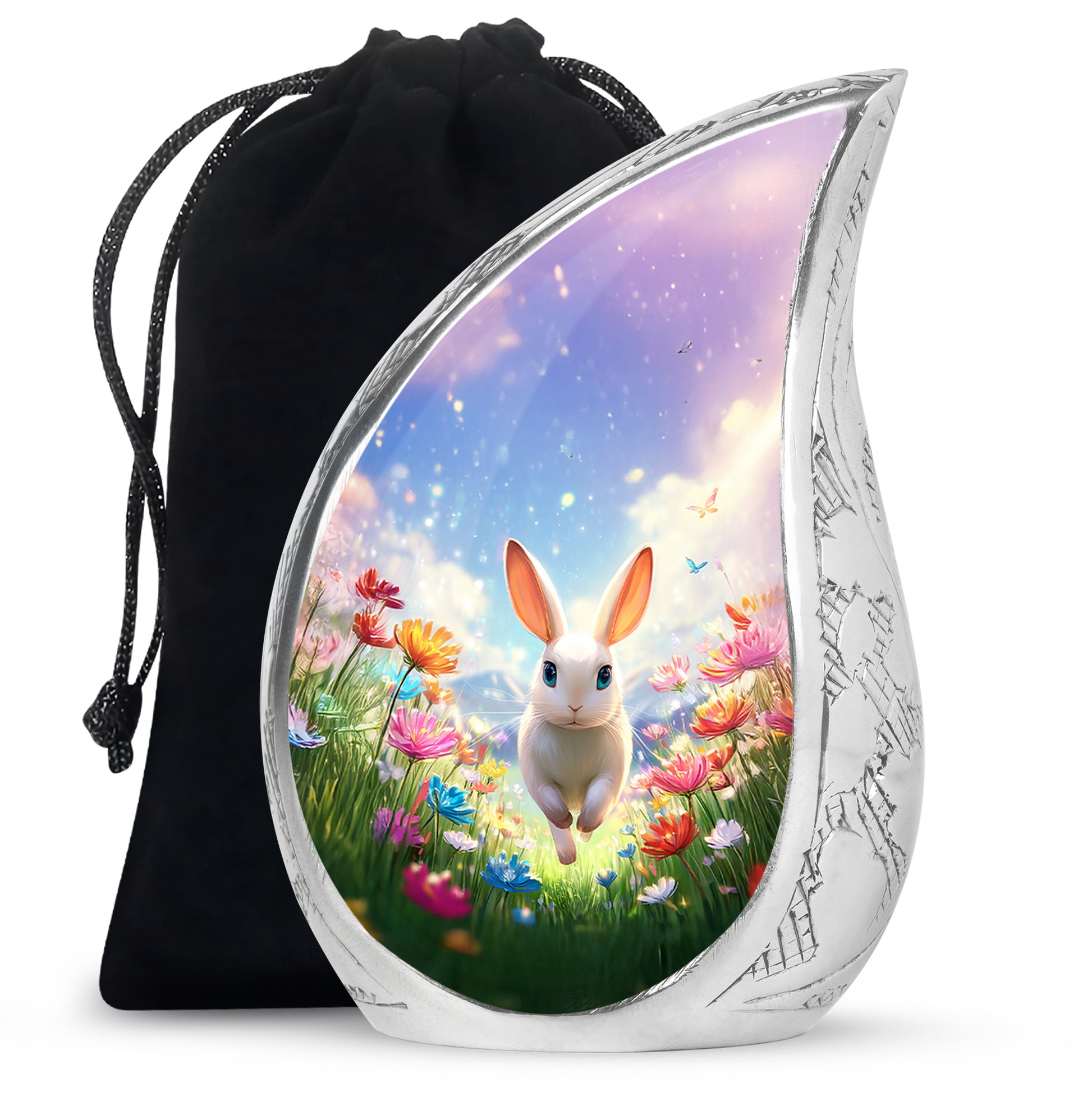 Floral Bunny Funeral Urn - Rabbit Memorial Urn For Loved Ones