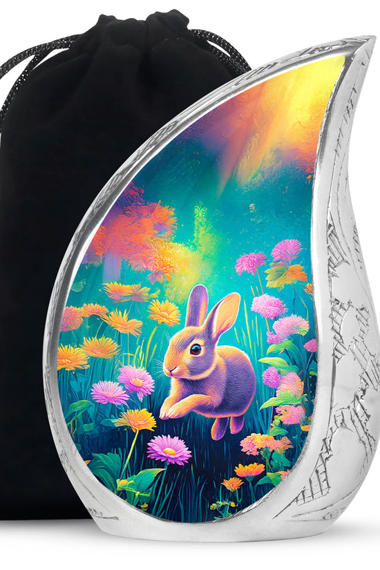 Cute Rabbit Funeral Urn - Floral Aluminium Cremation Urn For Ashes