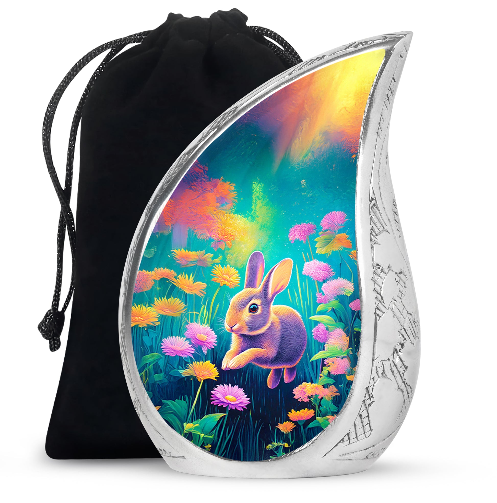 Cute Rabbit Funeral Urn - Floral Aluminium Cremation Urn For Ashes