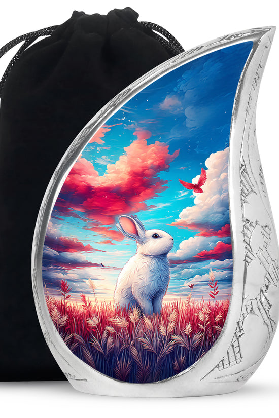 White Bunny Memorial Urn - Peaceful Rabbit Cremation Urn For Ashes