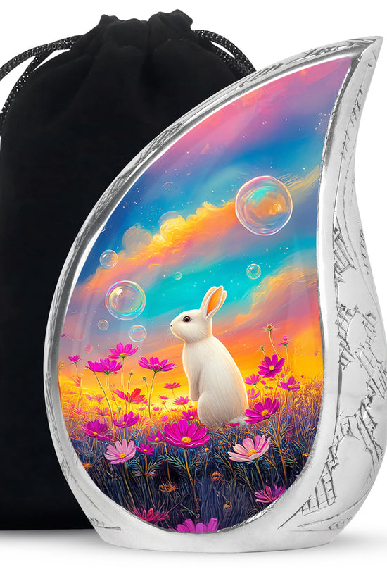 Floral White Rabbit Memorial Urn - Peaceful Tribute Urn For Loved Ones