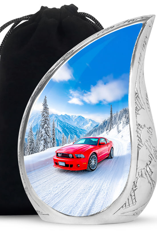 Red Sports Car Cremation Urn - Snow Mountain Memorial Urn For Loved ones