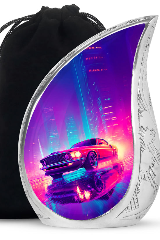 Powder Blue Car Cremation Urn front view showing detailed design - rounded teardrop car design with delicate detail - full-size 10 inch 200 cubic inch adult cremation urn