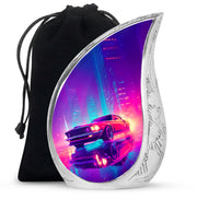 Powder Blue Car Cremation Urn front view showing detailed design - rounded teardrop car design with delicate detail - full-size 10 inch 200 cubic inch adult cremation urn