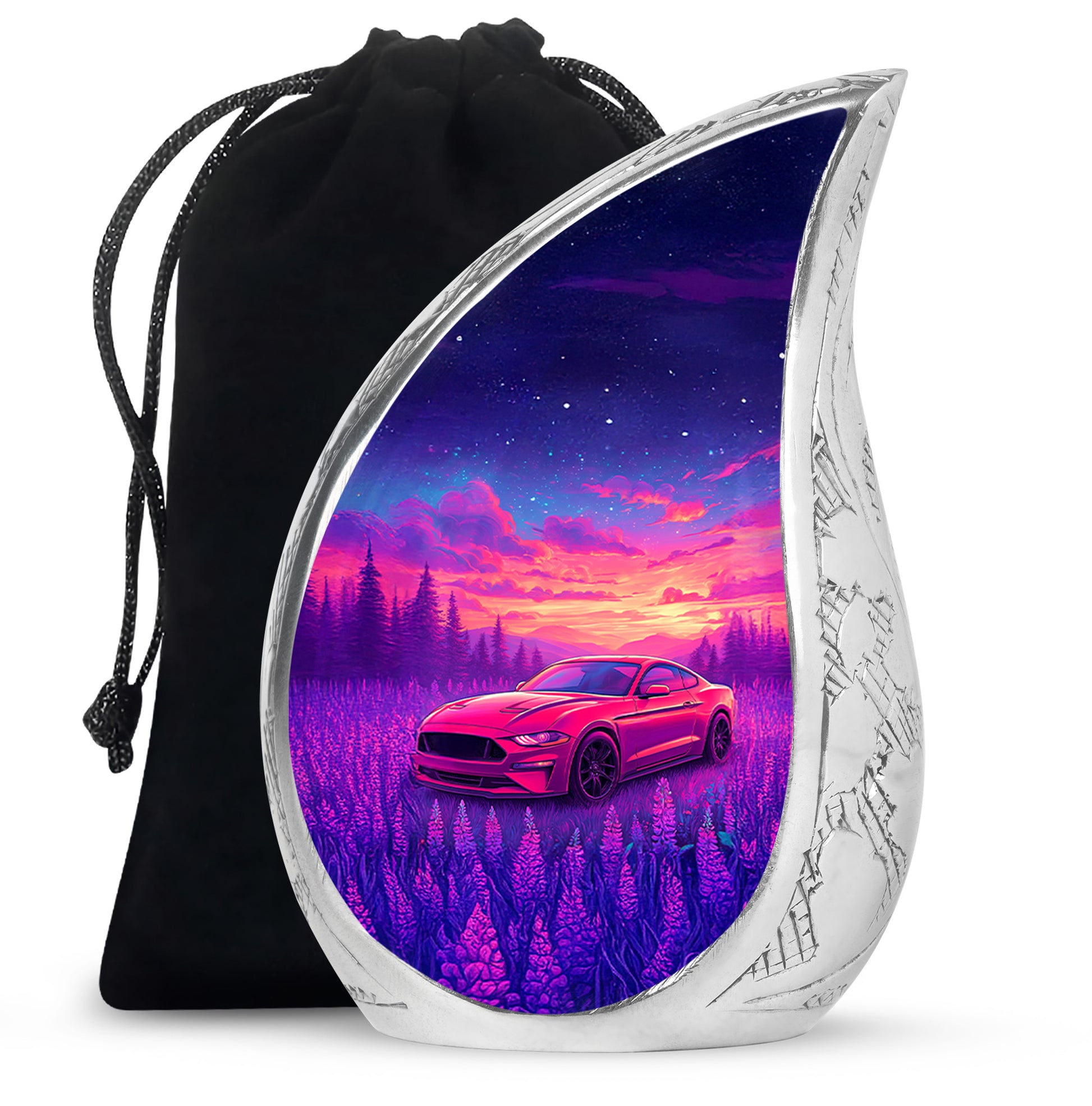Artistic Red Car Theme Cremation Urn - Forest Memorial Urn For Adult Ashes