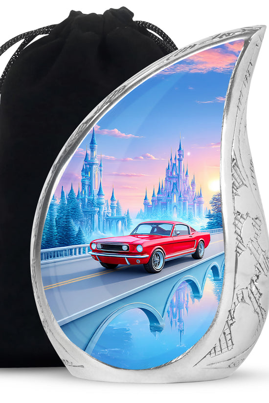 Red Old Car Memorial Urn - Large Aluminium Cremation Urn For Adult Ashes