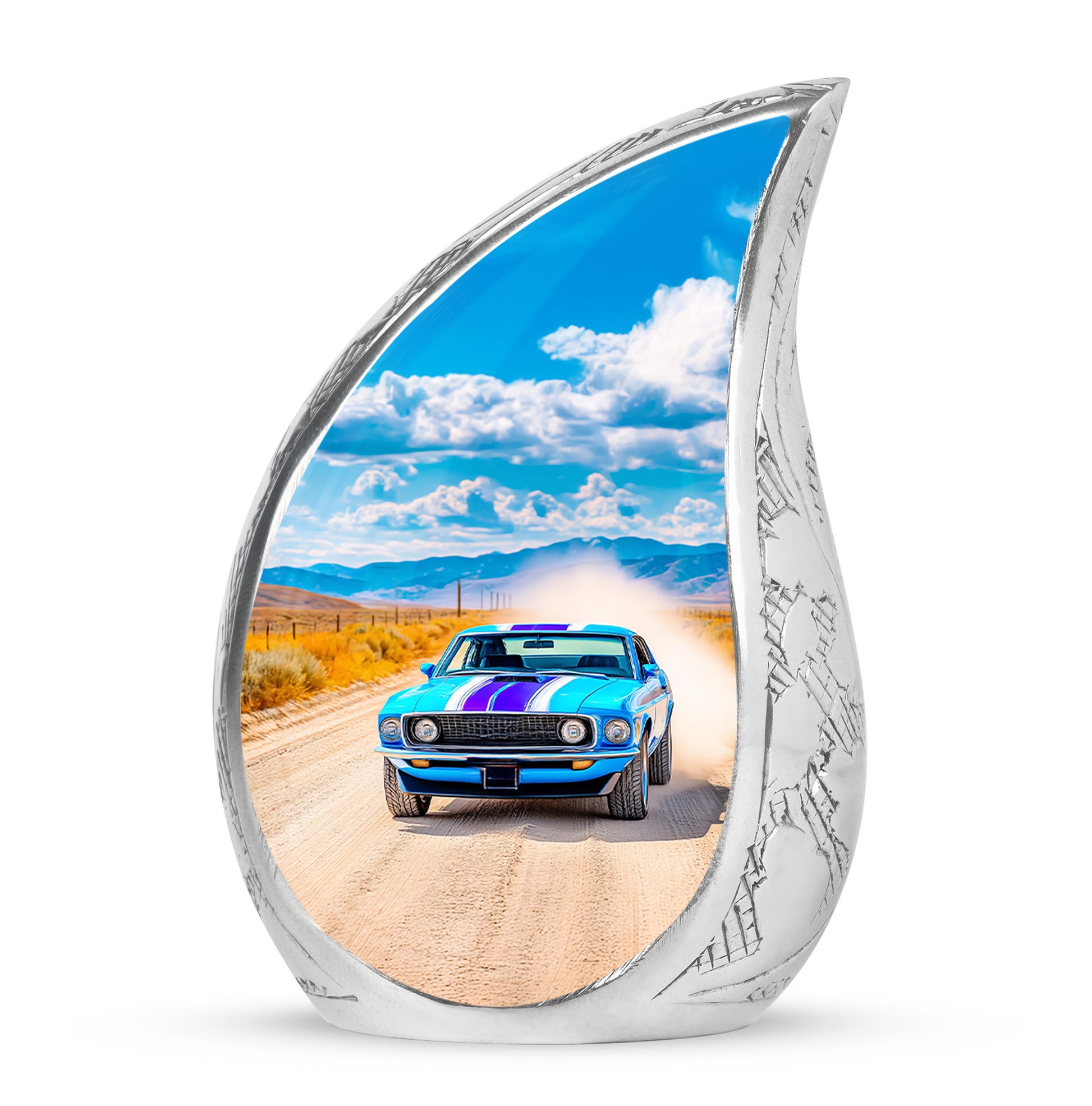 Blue Car Embrace Cremation Urns for Human Ashes - 10-inch, 200 cu in - Karyliz