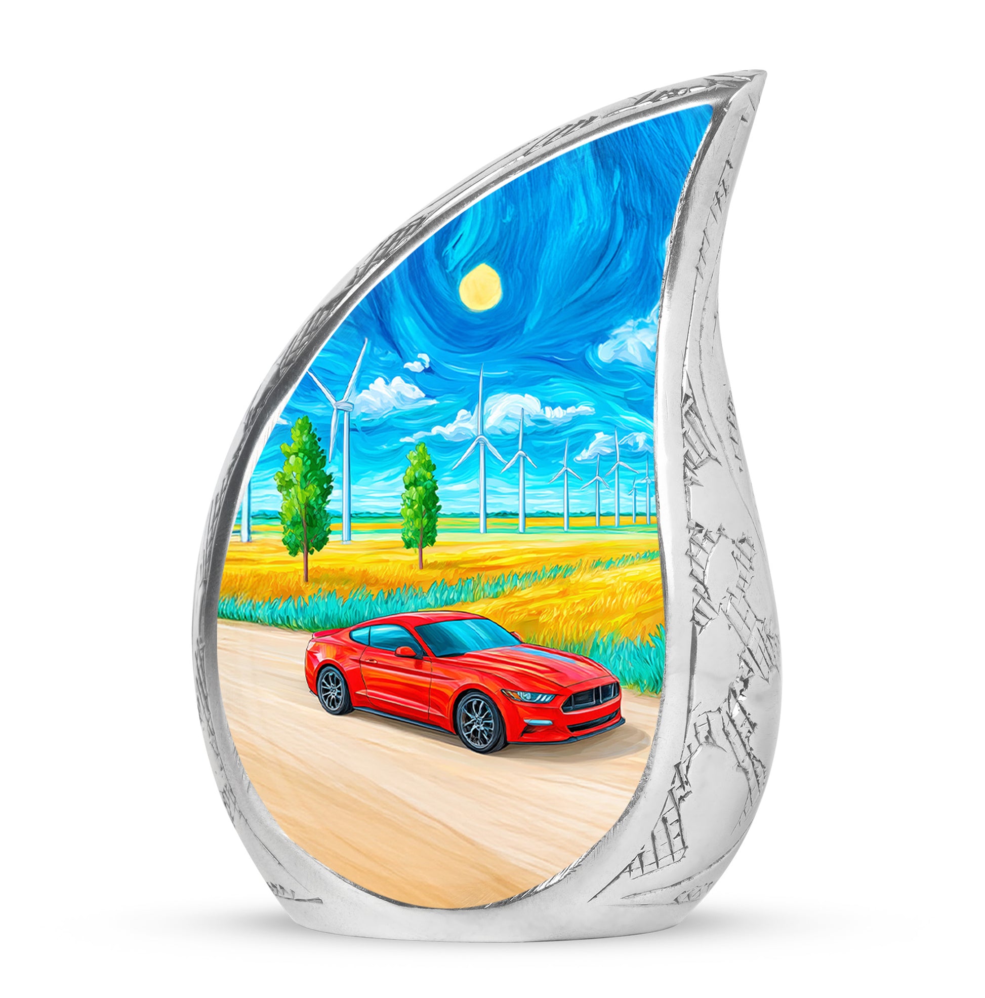Luminous Blue Car Heritage Urn for Human Ashes - 10-inch, 200 cu in - Karyliz