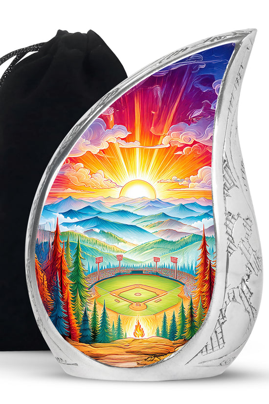 Mountain Baseball Field Urn - Artistic Cremation Urn For Loved Ones