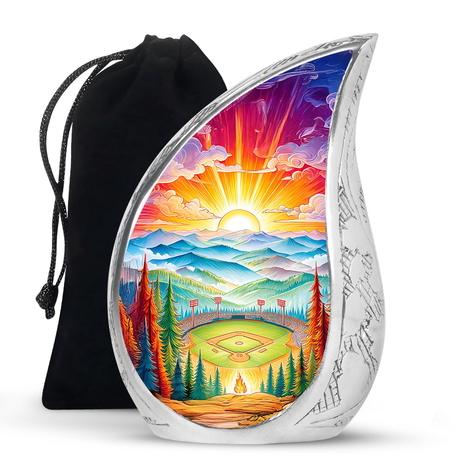 Mountain Baseball Field Urn - Artistic Cremation Urn For Loved Ones