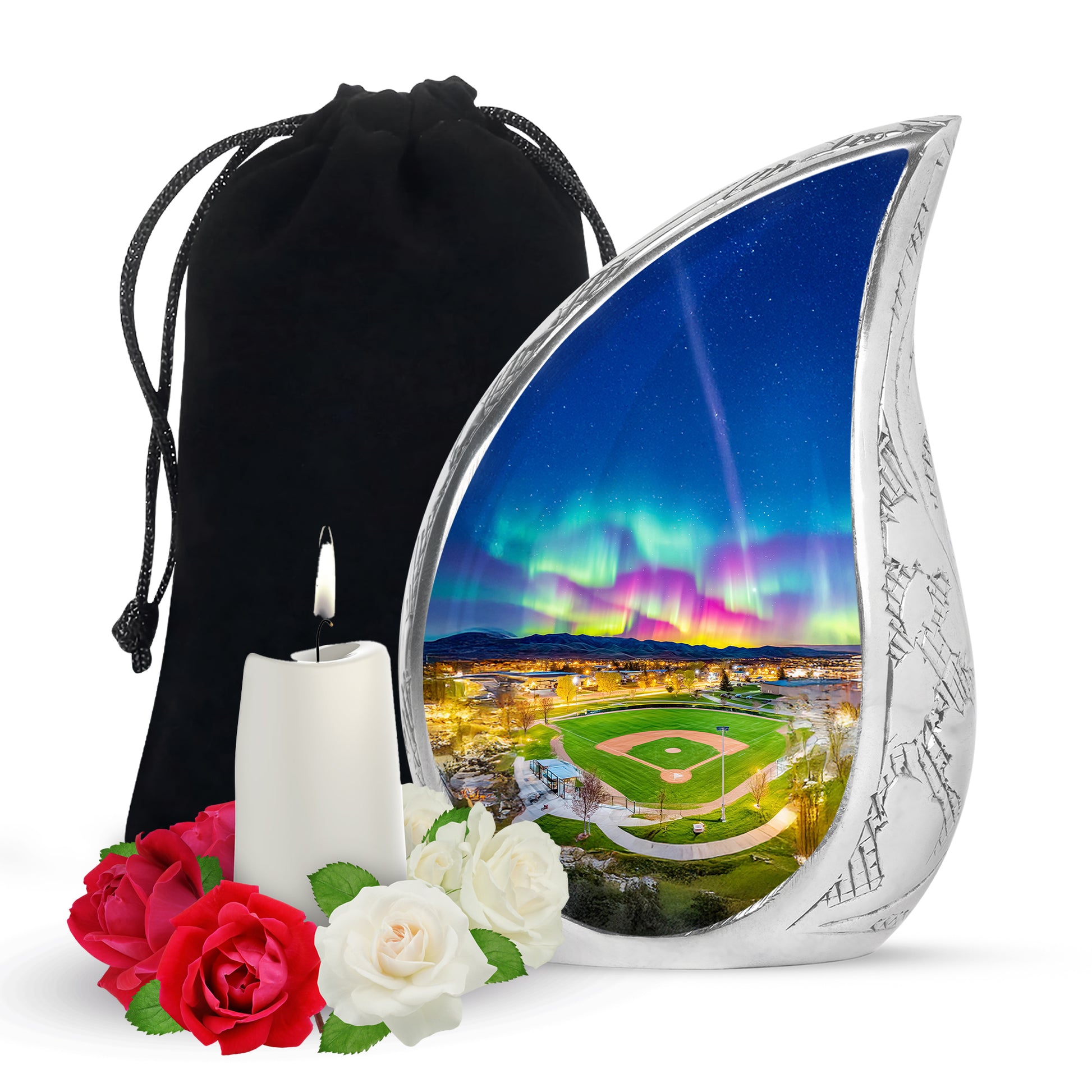 Baseball Field Memorial Urn - Northern Lights Urn For Adult