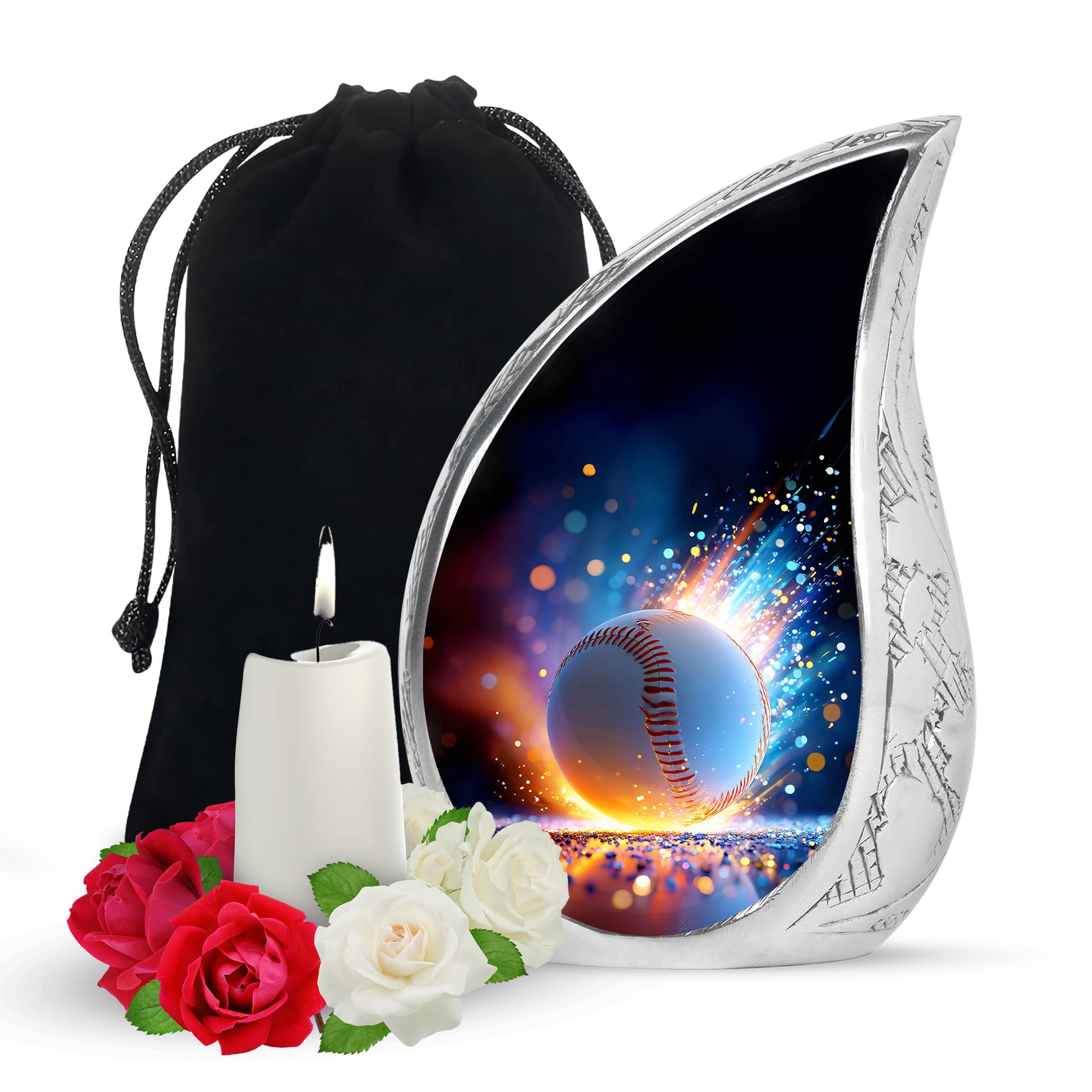 Baseball Fire Cremation Urn - Memorial Urn For Adult Ashes