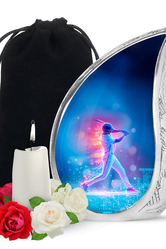 Neon Baseball Batter Cremation Urn - Memorial Urn For Loved Ones
