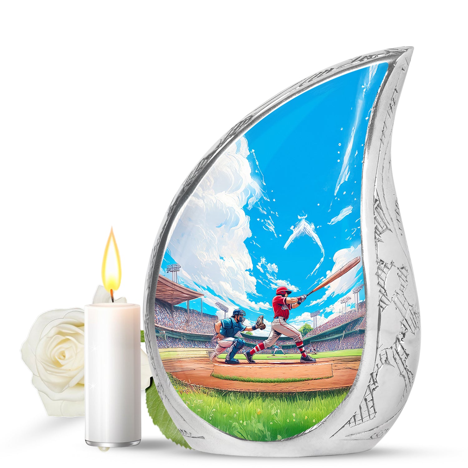 Blue Baseball Cremation Urns - Glorious Benediction 10-inch, 200 cu in - Yatskia