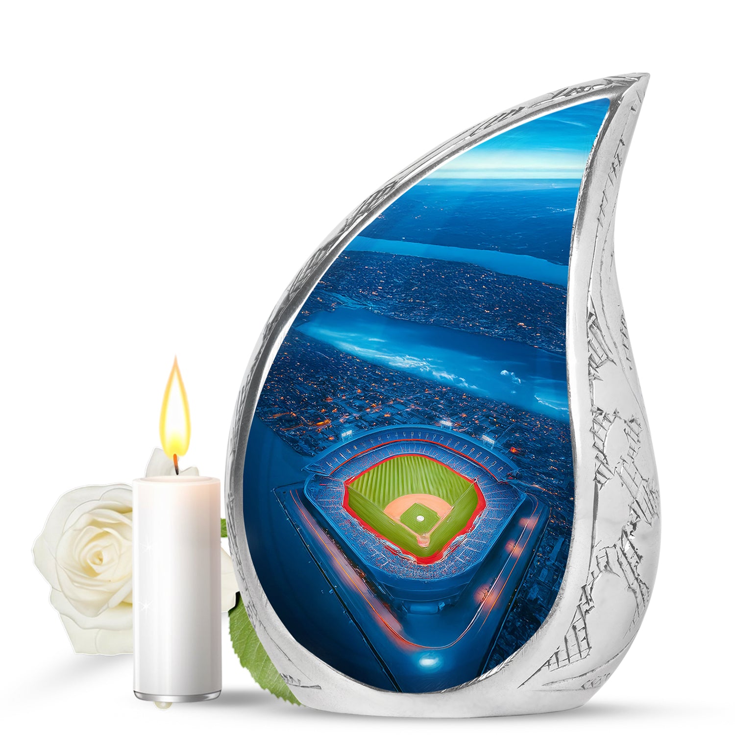 Blue Breathtaking Baseball Memorial Urn for Ashes - 10-inch, 200 cu in - Yatskia