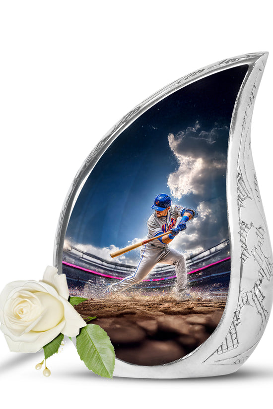 Dignified Blue Baseball Cremation Urn for Ashes - 10-inch, 200 cu in - Yatskia