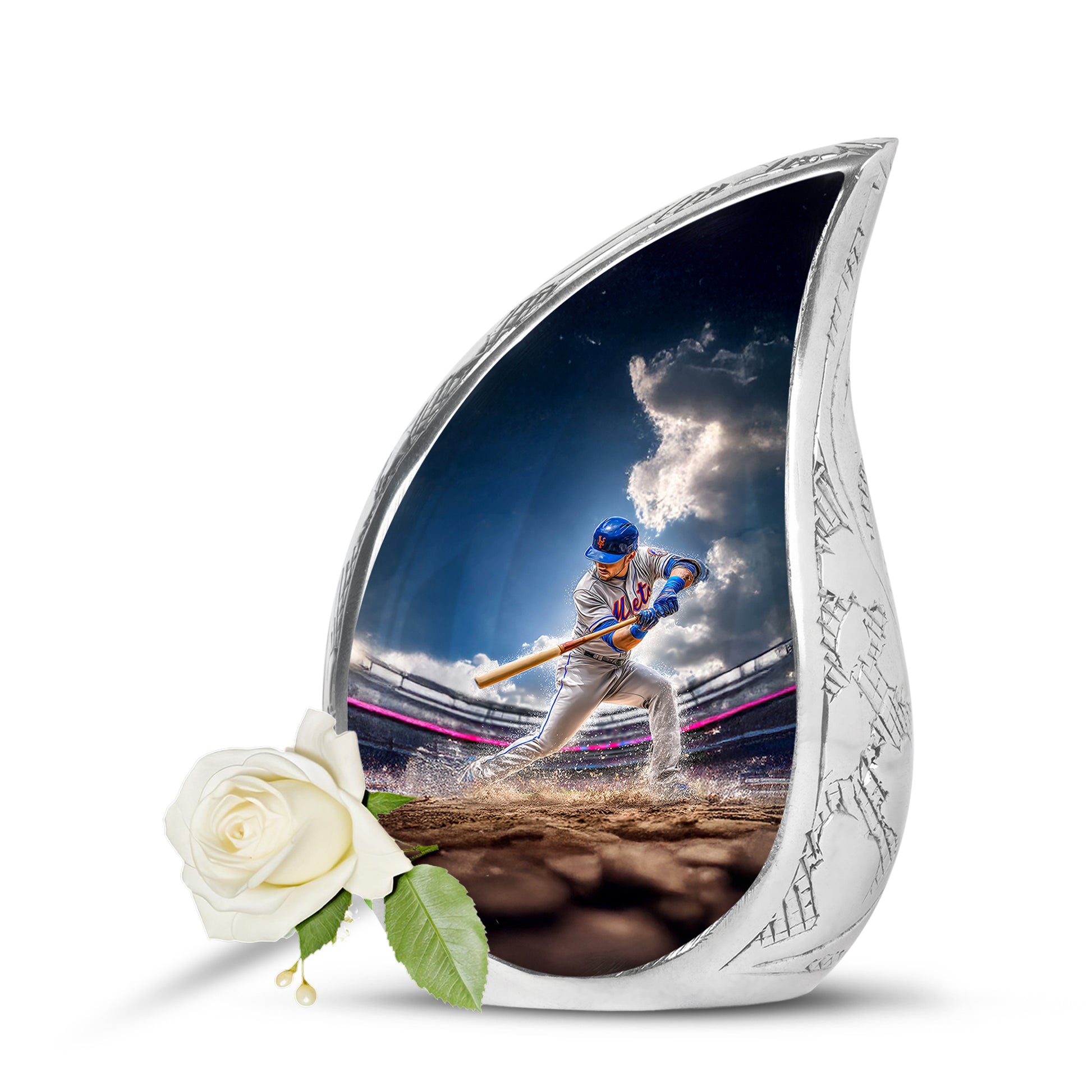 Dignified Blue Baseball Cremation Urn for Ashes - 10-inch, 200 cu in - Yatskia