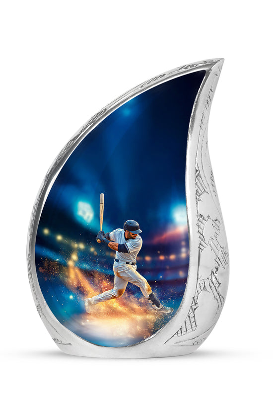 Stunning Blue Baseball Solace Urn for Human Ashes - 10-inch, 200 cu in - Yatskia