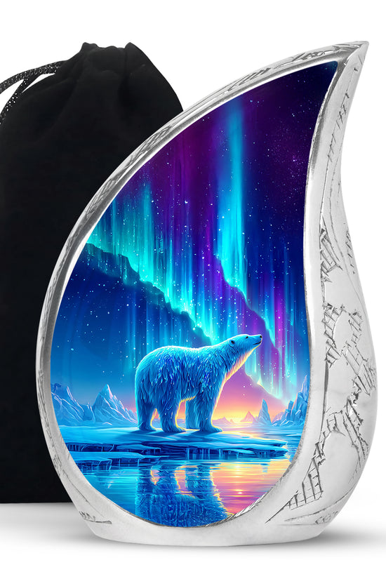 Arctic Polar Bear Funeral Urn - Northern Lights Urn For Ashes