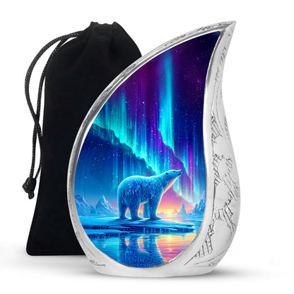 Arctic Polar Bear Funeral Urn - Northern Lights Urn For Ashes