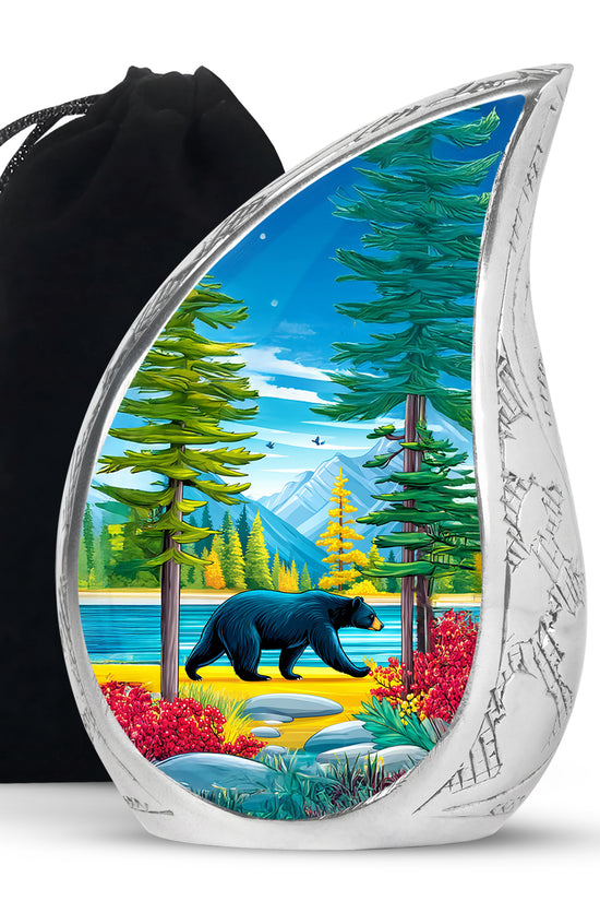 Artistic Black Bear Ashes Urn - Lakeside Memorial Urn For Human Ashes