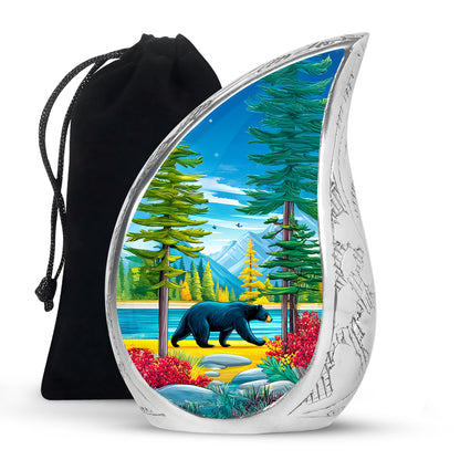 Artistic Black Bear Ashes Urn - Lakeside Memorial Urn For Human Ashes