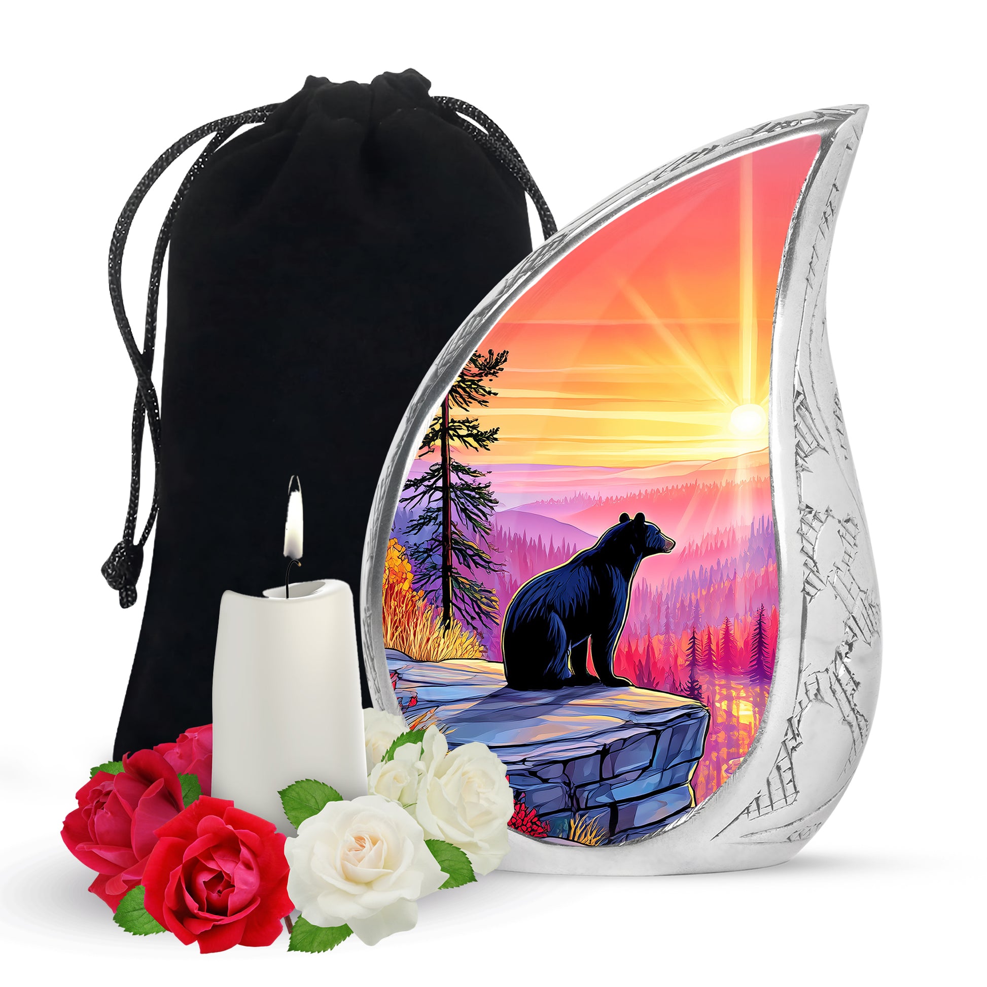 Black Bear Funeral Urn - Mountain Sunset Urn For Human Ashes