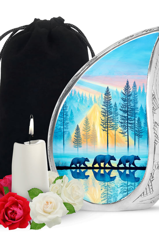 Family Bear Forest Urn - Bule Cremation Urn For Loved Ones