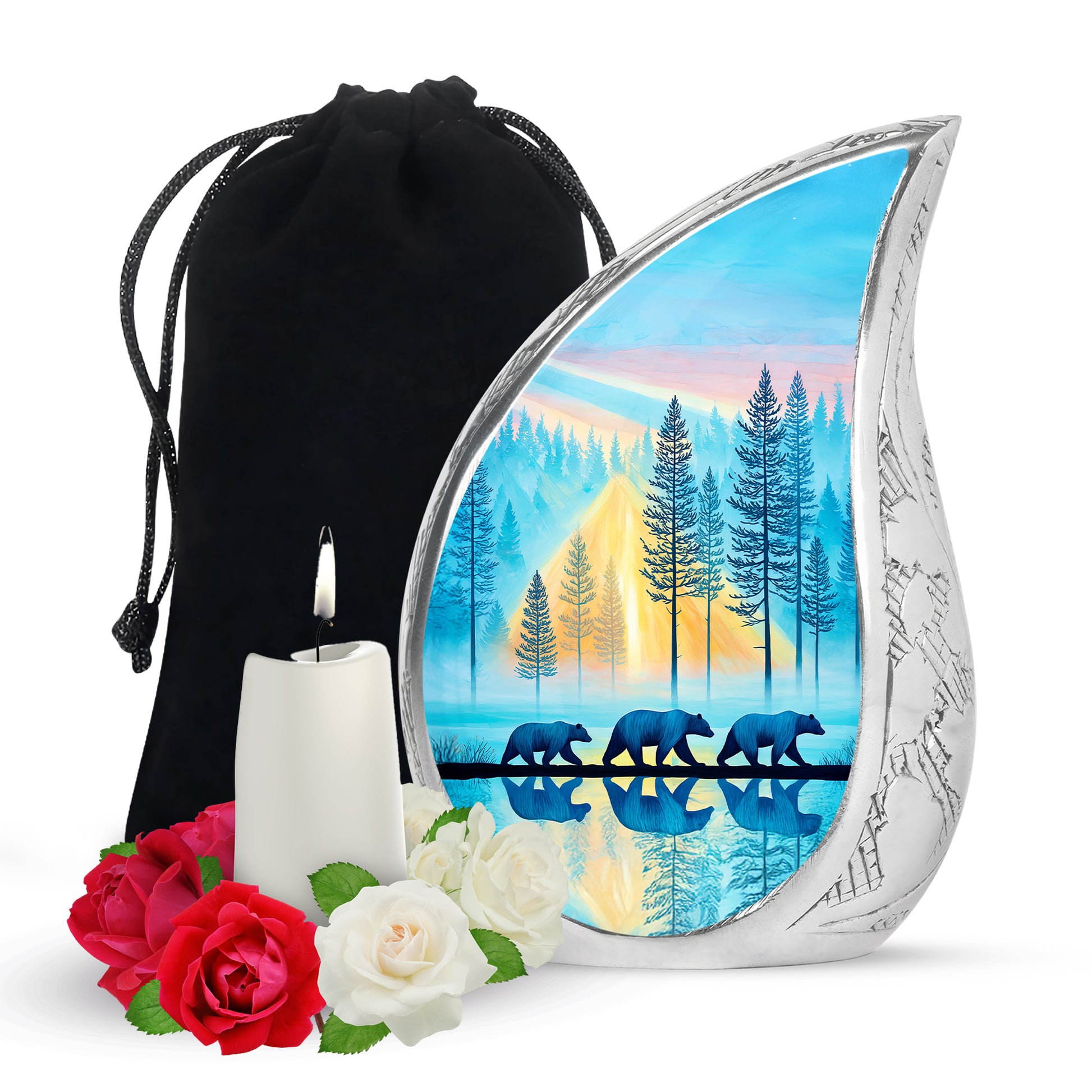 Family Bear Forest Urn - Bule Cremation Urn For Loved Ones