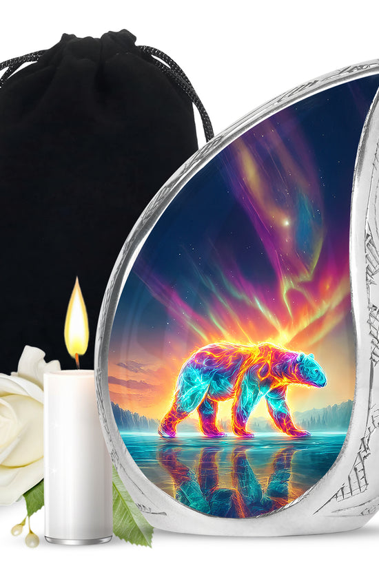 Serene Blue Bear Cremation Urn front view showing detailed design - graceful tear-shaped urn with bear motif - full-size 10 inch 200 cubic inch adult cremation urn