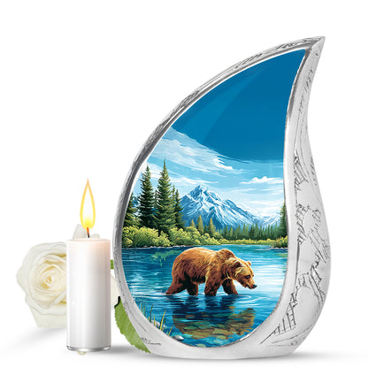Inspiring Blue Bear Homage Urn for Human Ashes - 10-inch, 200 cu in - Yatskia